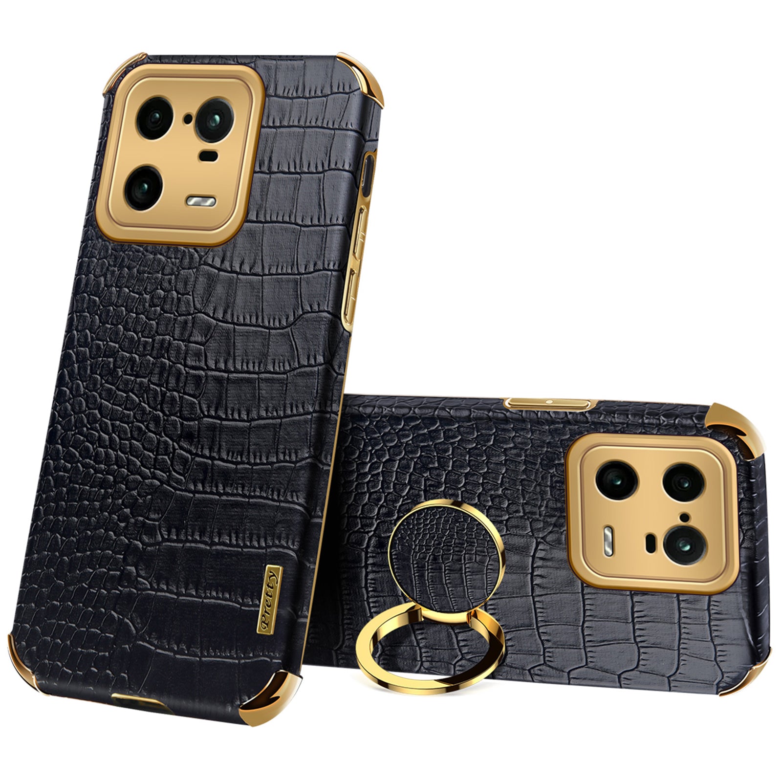 For Xiaomi 13 Pro 5G Ring Kickstand Electroplating Phone Case Well-protected Crocodile Texture PU Leather Coated TPU Cover For Xiaomi 13 Pro 5G Ring Kickstand Electroplating Phone Case Well-protected Crocodile Texture PU Leather Coated TPU Cover